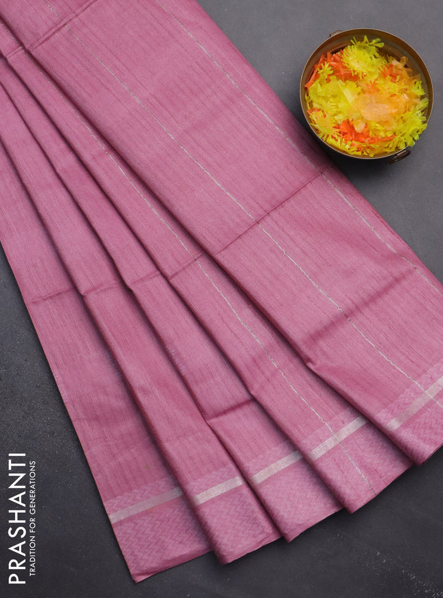 Semi bamboo saree pastel pink with woven buttas and zari woven simple border