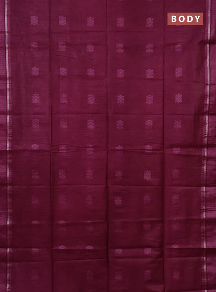 Semi bamboo saree magenta pink with woven buttas and zari woven simple border
