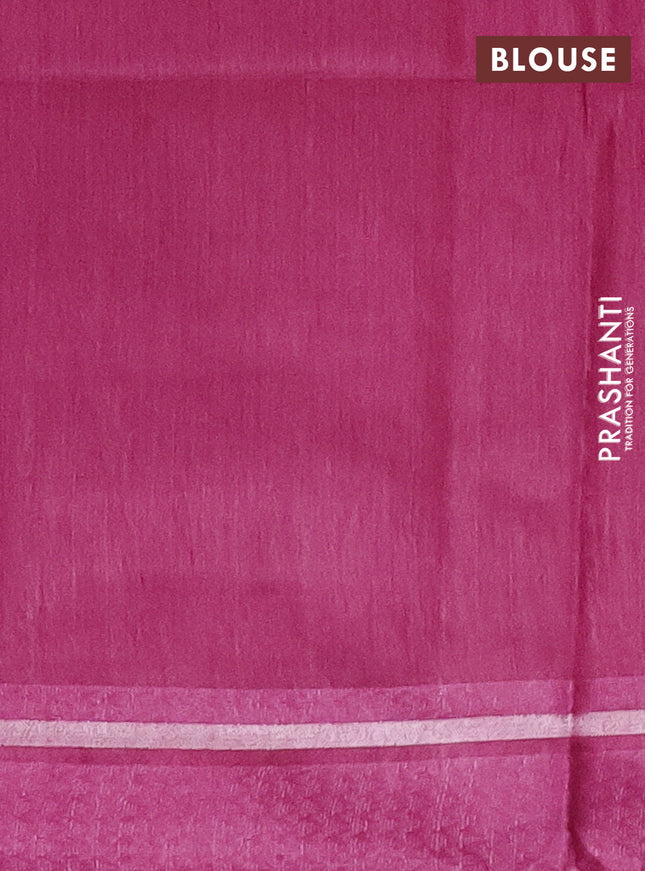 Semi bamboo saree magenta pink with woven buttas and zari woven simple border