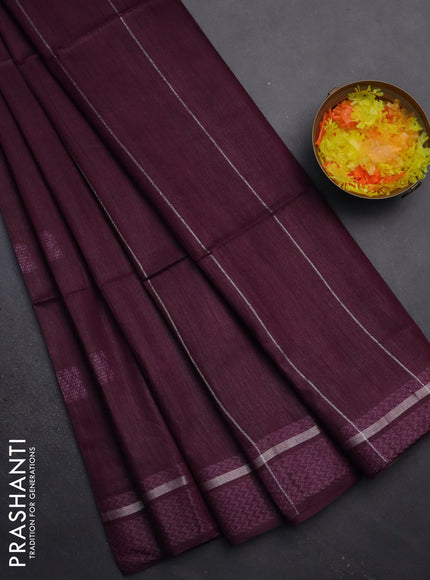 Semi bamboo saree wine shade with woven buttas and zari woven simple border