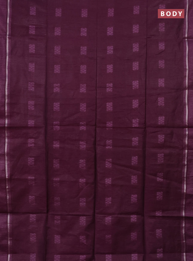 Semi bamboo saree wine shade with woven buttas and zari woven simple border