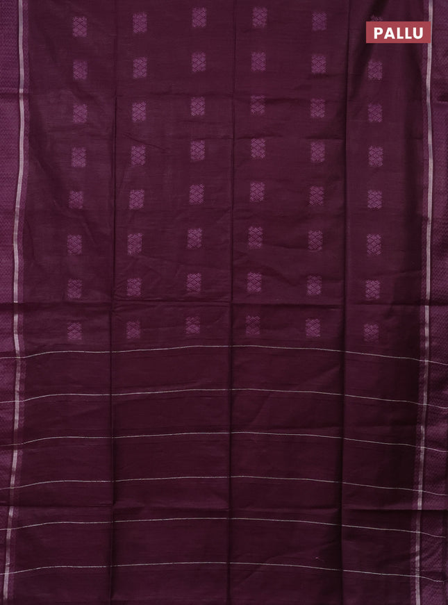 Semi bamboo saree wine shade with woven buttas and zari woven simple border
