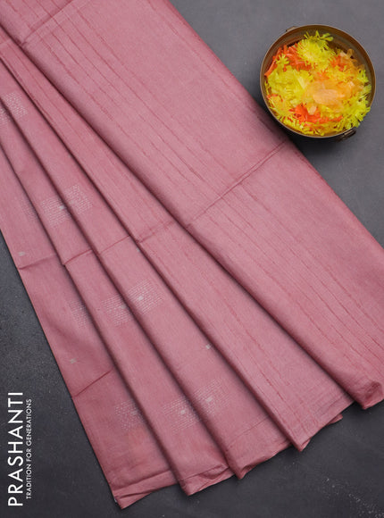 Semi bamboo saree pastel pink with woven buttas in borderless style