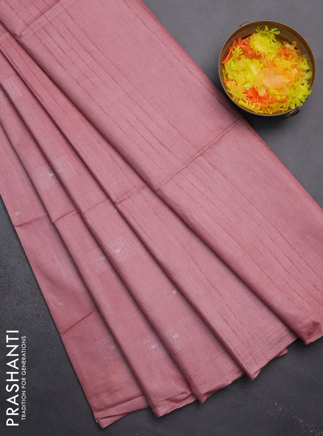 Semi bamboo saree pastel pink with woven buttas in borderless style