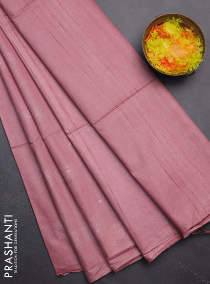 Semi bamboo saree peach pink with woven buttas in borderless style
