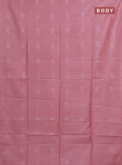 Semi bamboo saree peach pink with woven buttas in borderless style