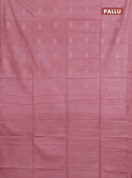 Semi bamboo saree peach pink with woven buttas in borderless style