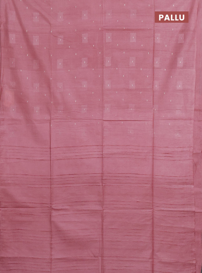 Semi bamboo saree peach pink with woven buttas in borderless style