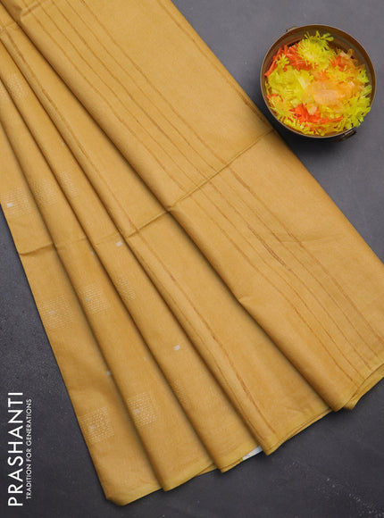 Semi bamboo saree yellow with woven buttas in borderless style
