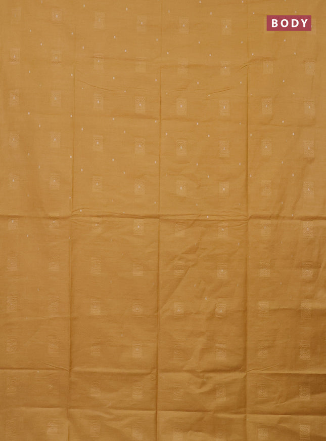 Semi bamboo saree yellow with woven buttas in borderless style