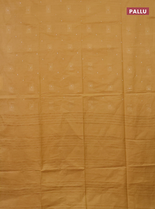 Semi bamboo saree yellow with woven buttas in borderless style