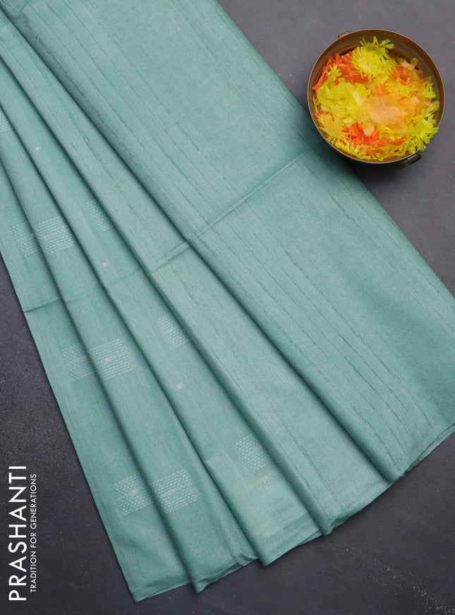 Semi bamboo saree pastel green with woven buttas in borderless style