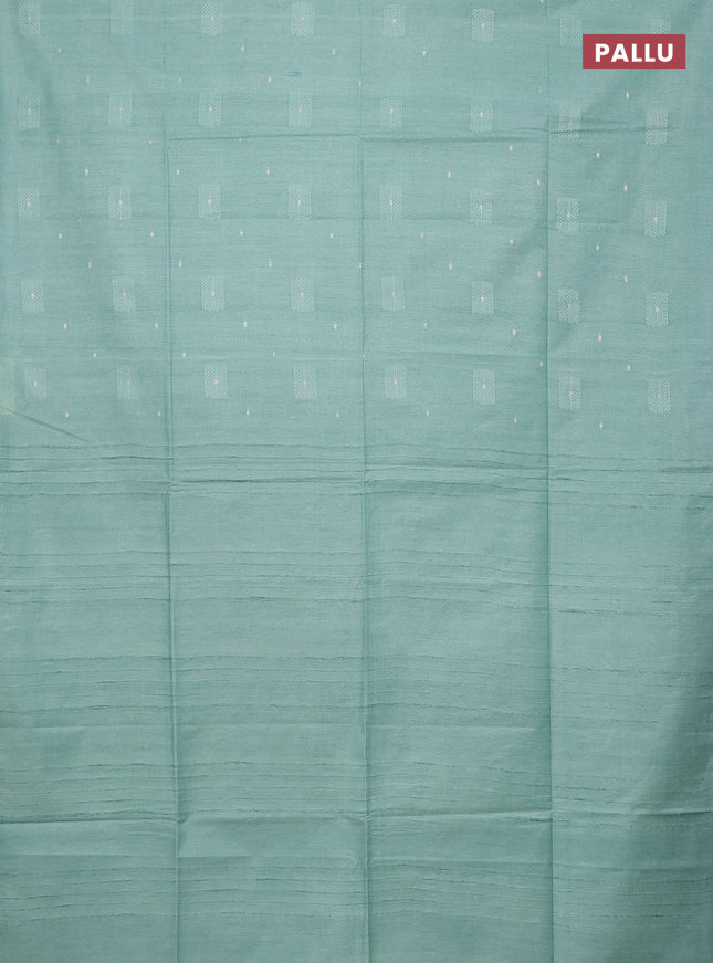 Semi bamboo saree pastel green with woven buttas in borderless style