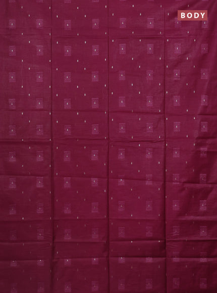 Semi bamboo saree dark magenta pink with woven buttas in borderless style