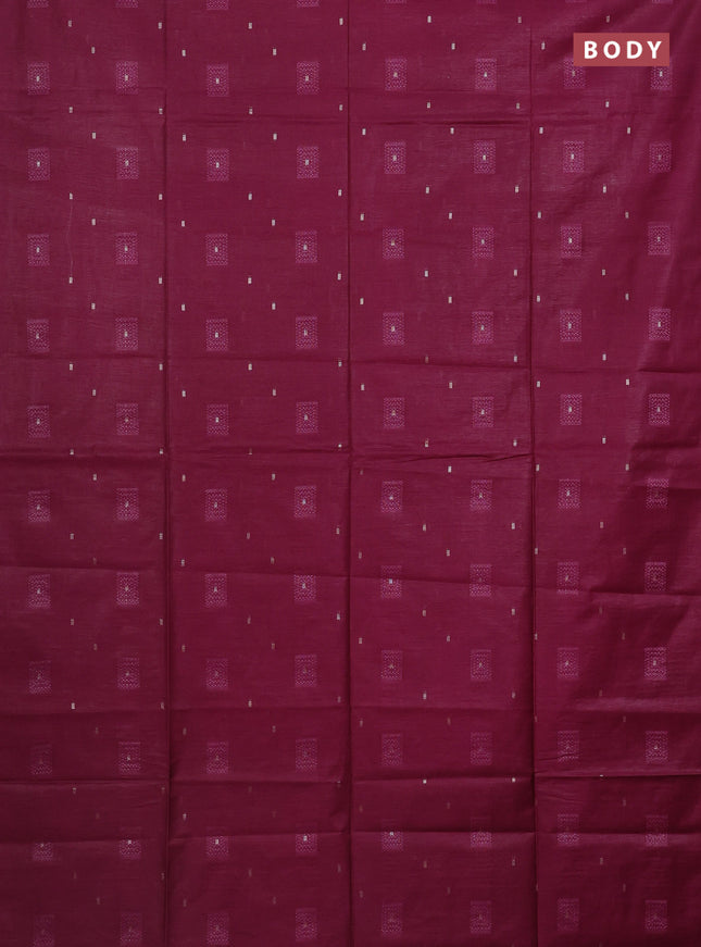 Semi bamboo saree dark magenta pink with woven buttas in borderless style
