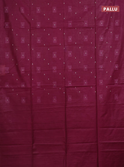 Semi bamboo saree dark magenta pink with woven buttas in borderless style