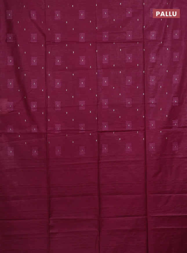 Semi bamboo saree dark magenta pink with woven buttas in borderless style
