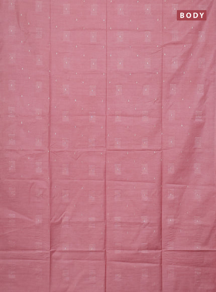 Semi bamboo saree pastel pink with woven buttas in borderless style