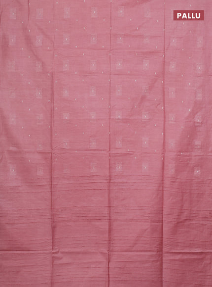Semi bamboo saree pastel pink with woven buttas in borderless style