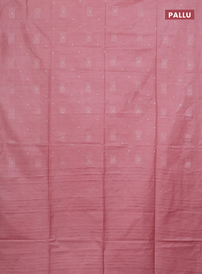 Semi bamboo saree pastel pink with woven buttas in borderless style