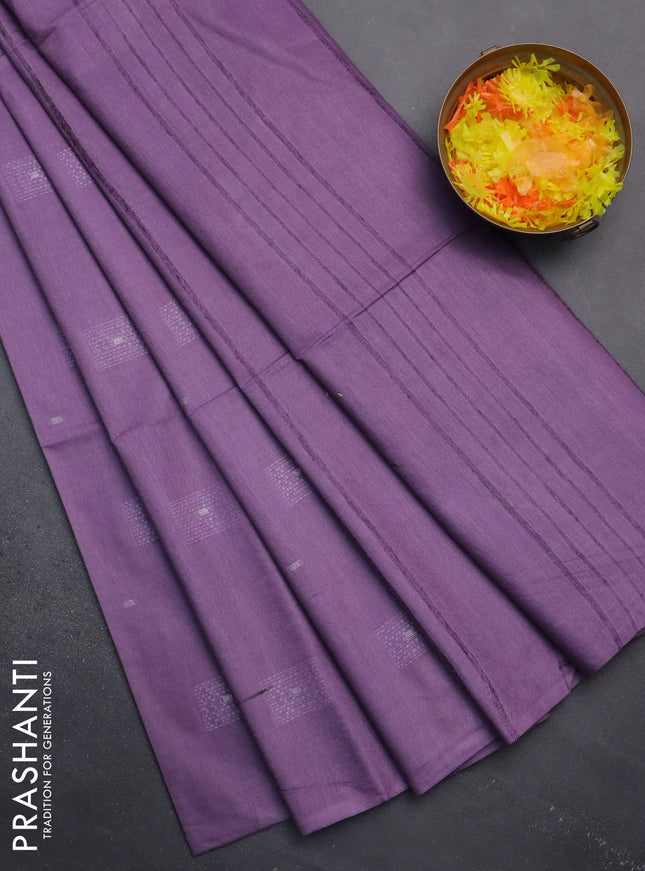 Semi bamboo saree lavender with woven buttas in borderless style