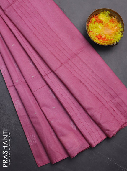 Semi bamboo saree pink shade with woven buttas in borderless style