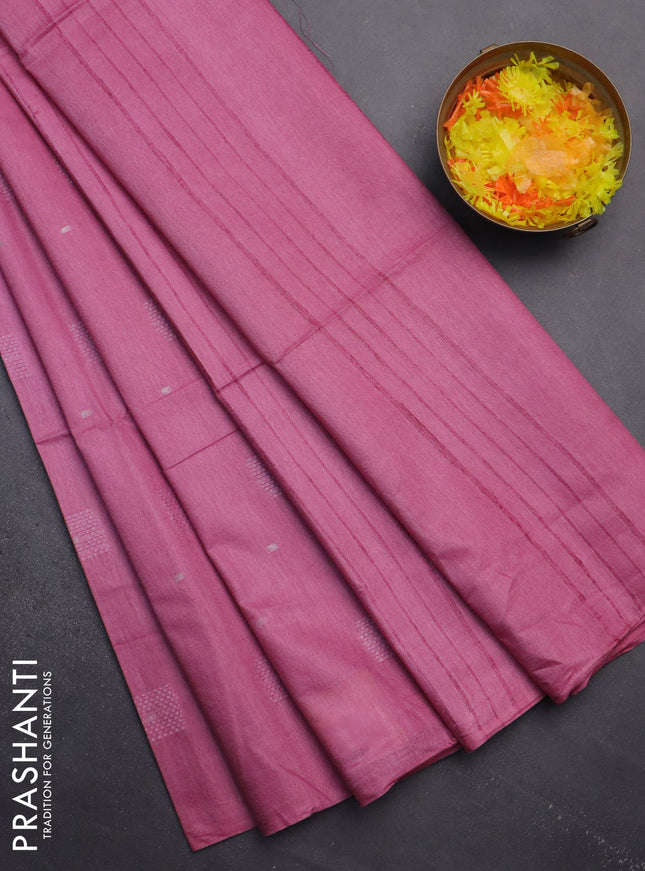 Semi bamboo saree pink shade with woven buttas in borderless style