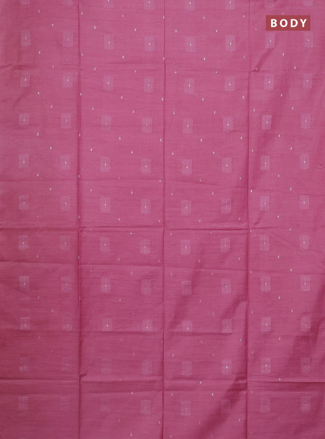 Semi bamboo saree pink shade with woven buttas in borderless style
