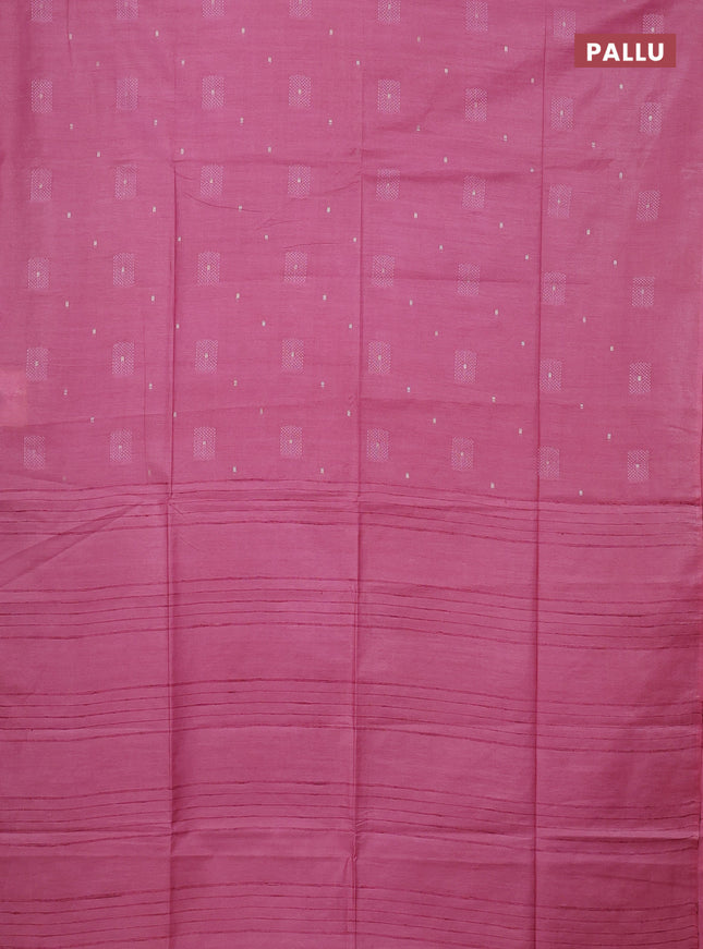 Semi bamboo saree pink shade with woven buttas in borderless style