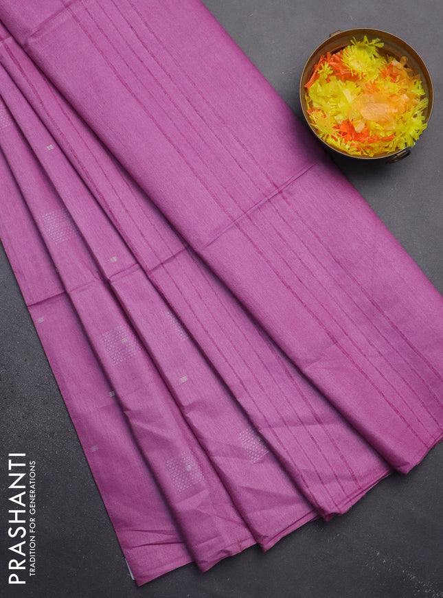 Semi bamboo saree lavender with woven buttas in borderless style