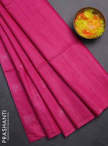 Semi bamboo saree pink with woven buttas in borderless style