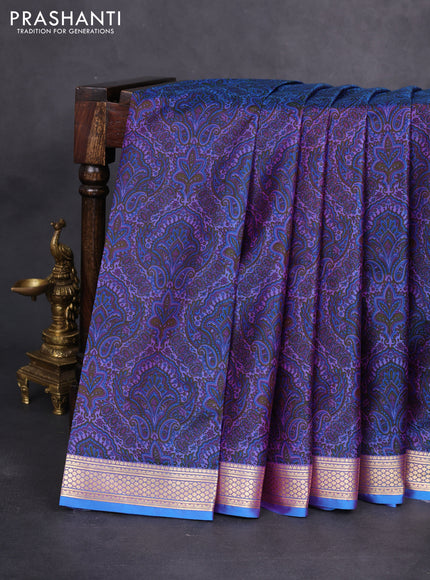 Printed silk saree dual shade of bluish purple with allover prints and zari woven border