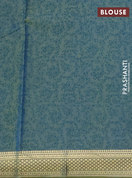 Printed silk saree dual shade of bluish yellow and l with allover prints and zari woven border