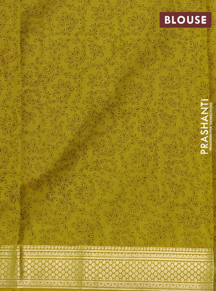 Printed silk saree mustard yellow with allover prints and zari woven border