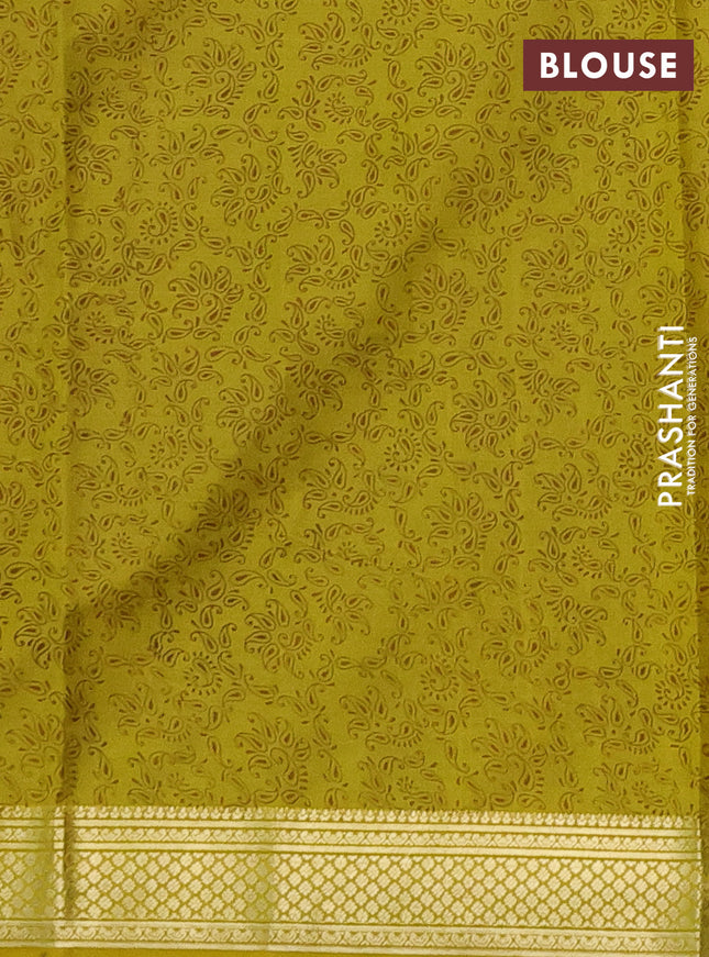 Printed silk saree mustard yellow with allover prints and zari woven border