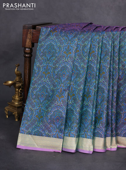 Printed silk saree dual shade of greyish lavender with allover prints and zari woven border