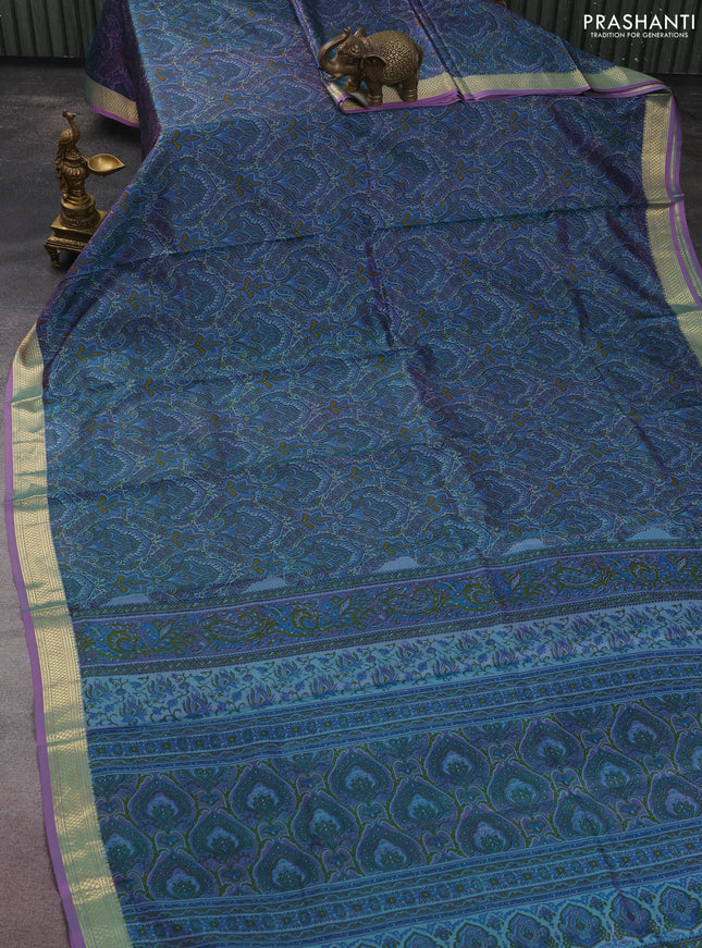 Printed silk saree dual shade of greyish lavender with allover prints and zari woven border