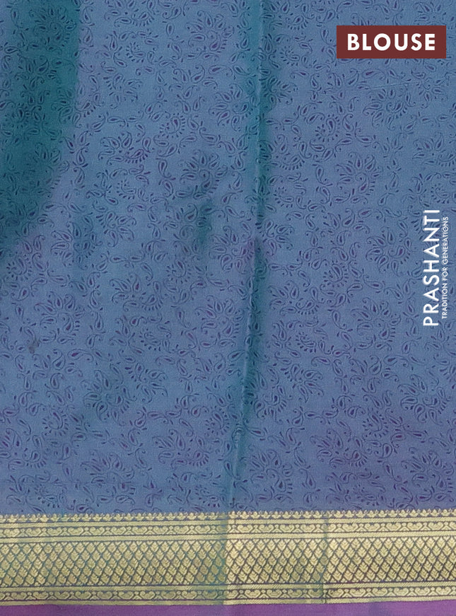 Printed silk saree dual shade of greyish lavender with allover prints and zari woven border