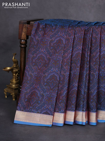 Printed silk saree dual shade of blue with allover prints and zari woven border