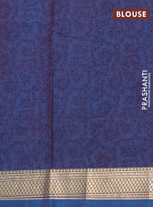 Printed silk saree dual shade of blue with allover prints and zari woven border