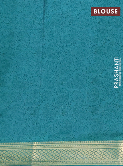 Printed silk saree teal green with allover paisley prints and zari woven border