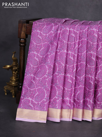 Printed silk saree lotus pink and pink with allover paisley prints and zari woven border