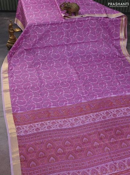 Printed silk saree lotus pink and pink with allover paisley prints and zari woven border