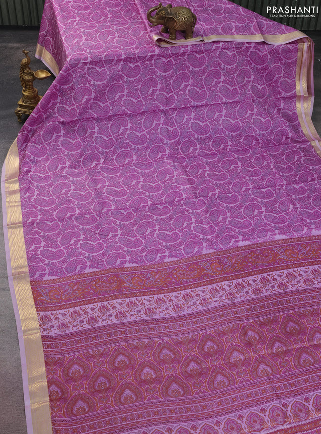 Printed silk saree lotus pink and pink with allover paisley prints and zari woven border