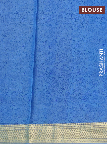 Printed silk saree pastel blue and royal blue with allover paisley prints and zari woven border