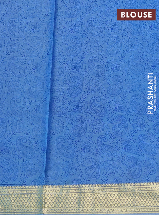 Printed silk saree pastel blue and royal blue with allover paisley prints and zari woven border