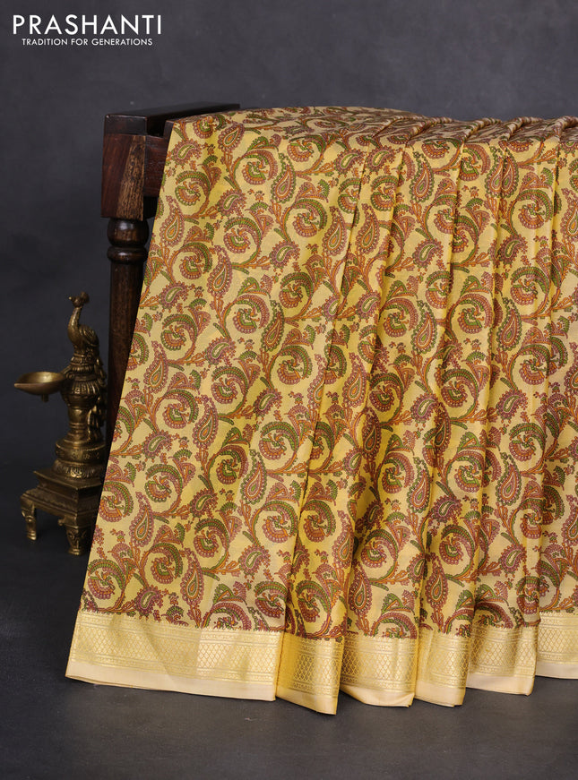 Printed silk saree sandal with allover prints and zari woven border