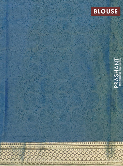 Printed silk saree dual shade of blue with allover prints and zari woven border