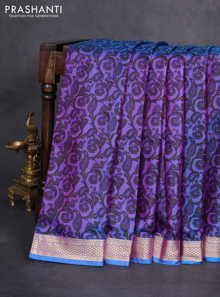 Printed silk saree dual shade of bluish purple with allover prints and zari woven border