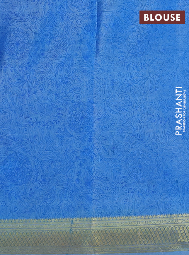 Printed silk saree pastel blue with allover prints and zari woven border